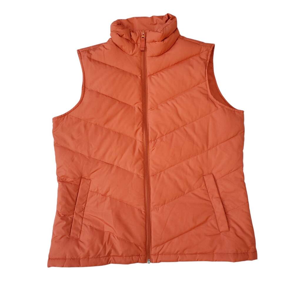 Lands' End Orange Down Puffer Vest Pockets Zip Front Preppy Cozy Outdoors Sz M
